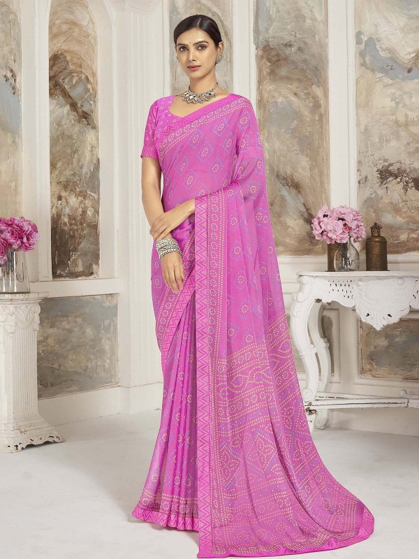 Lavender Pink Chiffon Printed Saree